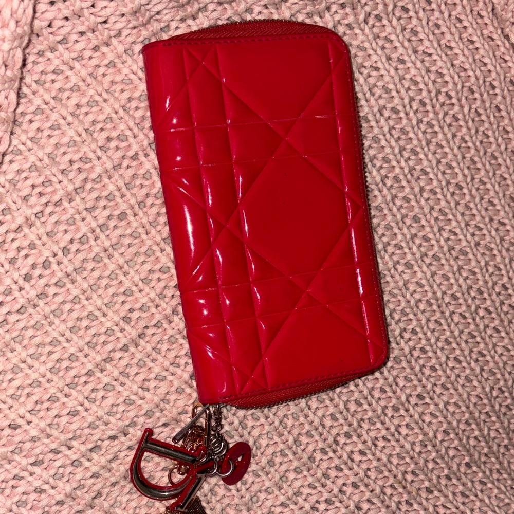 Dior Red Quilted Wallet with Charm
